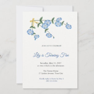 Baby Blue Eyes Flower Kids Birthday Invitation