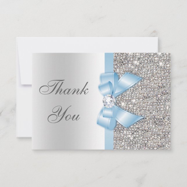 Baby Blue Faux Bow Silver Sequins Thank You (Front)