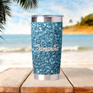 Baby blue faux glitter sparkles Custom name Insulated Tumbler