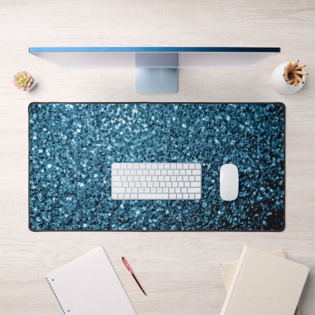 Baby blue faux glitter sparkles desk mat (Office 1)