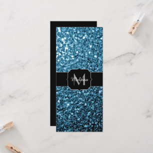 Baby blue faux glitter sparkles Monogram paper