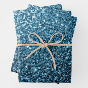 Baby blue faux glitter sparkles wrapping paper sheet