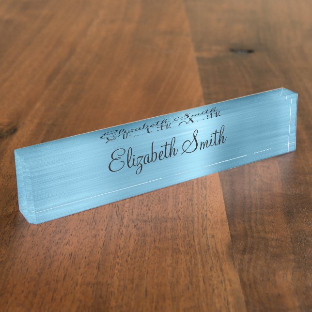 Baby Blue Faux Metallic Foil Nameplate (Side)