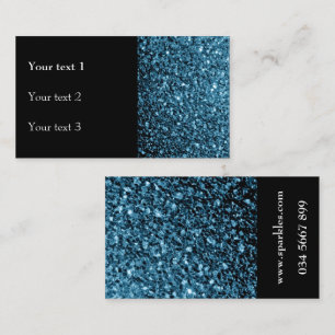 Baby blue faux shiny glitter sparkles and black business card