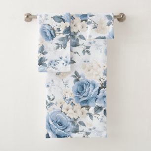 Baby Blue Floral Botanical Watercolor Bath Towel Set
