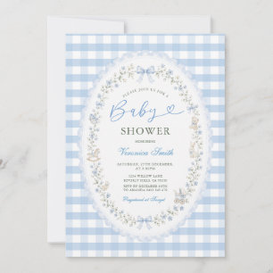 Baby Blue Floral Bow Grandmillenial Baby Shower Invitation
