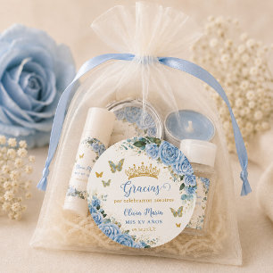 Baby Blue Floral Butterflies Quinceañera Sweet 16 Classic Round Sticker