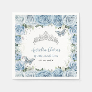 Baby Blue Floral Butterflies Tiara QUINCEAÑERA  Napkin