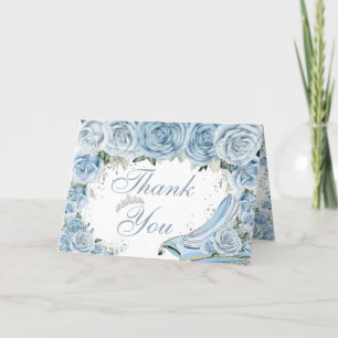 Baby Blue Floral Cinderella Quinceañera Birthday Thank You Card
