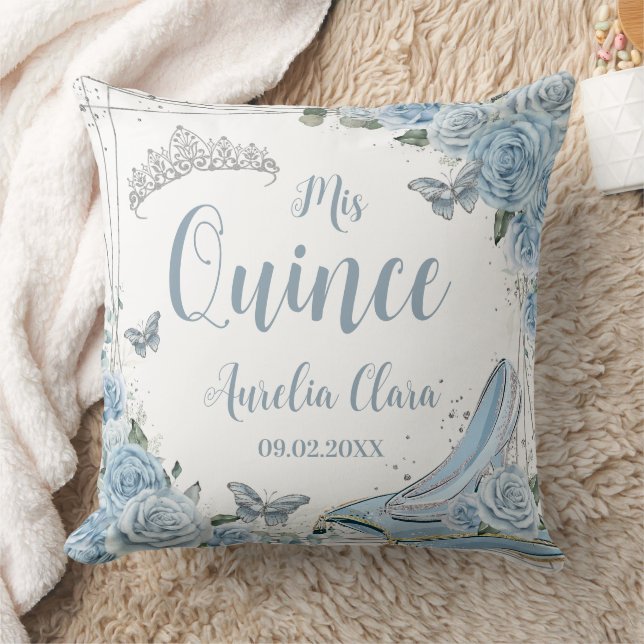 Baby Blue Floral Cinderella Slipper Quinceañera XV Cushion (Blanket)
