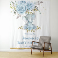 Baby Blue Floral Cute Elephant Boy Baby Shower