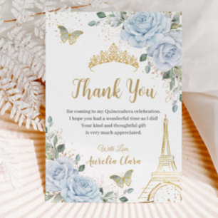 Baby Blue Floral Eiffel 16th Birthday Quinceañera Thank You Card