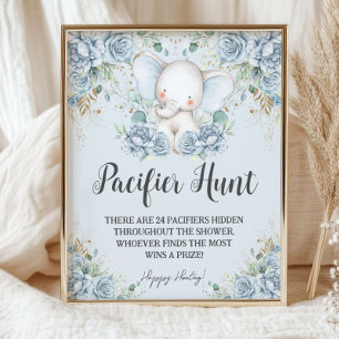 Baby Blue Floral Elephant Pacifier Hunt Game Poster