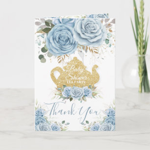 Baby Blue Floral High Tea Party Shower Birthday Thank You Card