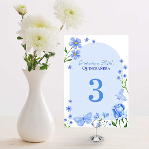 Baby Blue Floral Mis Quince Años Quinceañera Table Number
