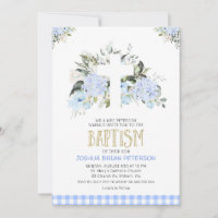 Baby Blue Floral Plaid Cross Baptism
