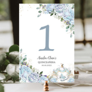 Baby Blue Floral Princess Carriage Quinceanera 16 Table Number