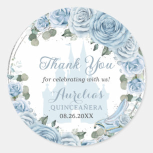 Baby Blue Floral Princess Castle Glass Slipper  Classic Round Sticker