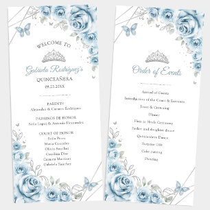 Baby Blue Floral Quinceanera Order of Events Programme
