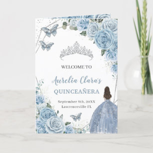 Baby Blue Floral Quinceanera Princess Butterflies Programme