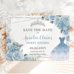 Baby Blue Floral Quinceanera Sweet Sixteen Dress Save The Date<br><div class="desc">(c) The Happy Cat Studio</div>