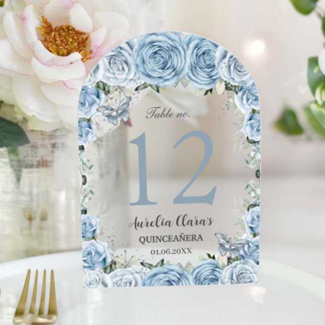 Baby Blue Floral Quinceañera XV 16 Table Number (Creator Uploaded)