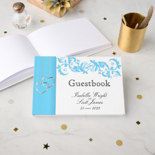 Baby Blue Floral Swirl and White  - Guestbook