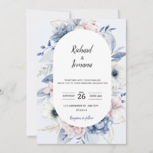 Baby blue floral wedding invitation