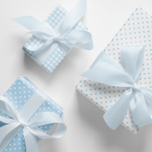 Baby Blue Gingham and Polka Dots Mixed Pattern. Wrapping Paper Sheet