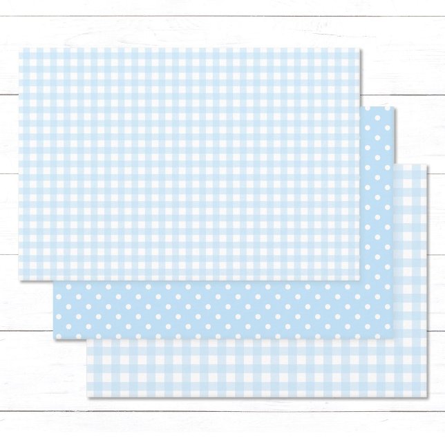 Baby Blue Gingham and Polka Dots. Wrapping Paper Sheet (Classic, elegant baby blue gingham checks and white polka dots wrapping paper sheets.)