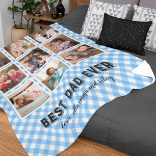 Baby Blue Gingham Best Dad Ever Photo Collage Fleece Blanket