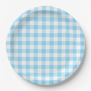 Baby Blue Gingham Check Paper Plate