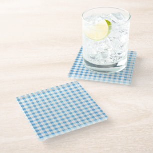 Baby Blue Gingham Glass Coaster