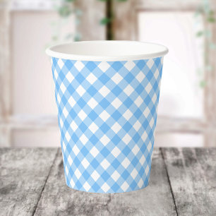Baby Blue Gingham Paper Cups