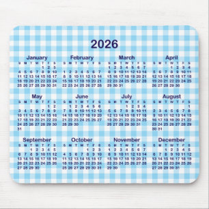 Baby Blue Gingham Plaid 2026 Calendar Mouse Pad