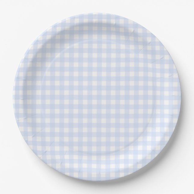 Baby Blue Gingham Plaid Paper Plate (Front)