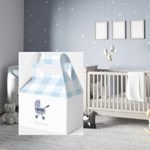 Baby Blue Gingham Pram Baby Shower  Favour Box