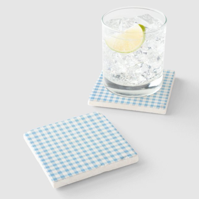 Baby Blue Gingham Stone Coaster (Side)