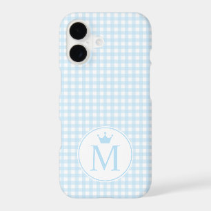 Baby Blue Gingham with Blue Crown Monogram.