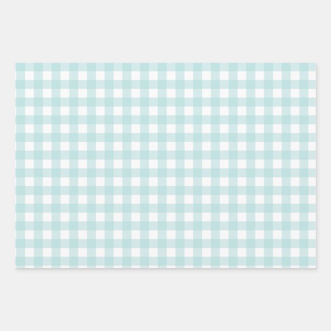 baby blue gingham wrapping paper sheet (Front)