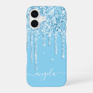 Baby Blue Glitter Drips Glam Signature iPhone 16 Case
