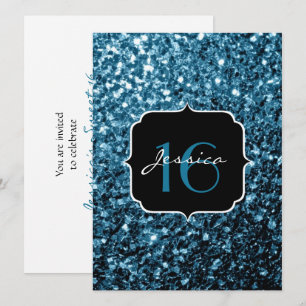 Baby blue glitter sparkles Sweet 16 Invitation