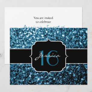 Baby blue glitter sparkles Sweet 16 Invitation