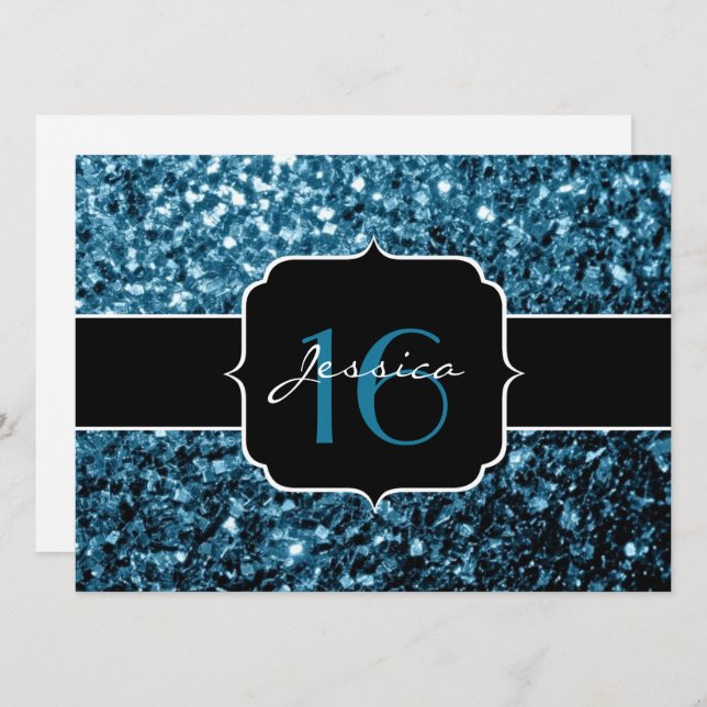 Baby blue glitter sparkles Sweet 16 Invitation (Front/Back)