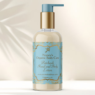 Baby Blue gold foil damask cosmetics bottle label