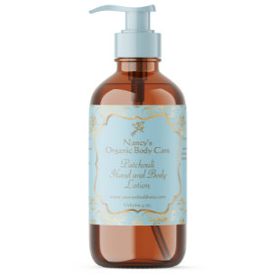Baby Blue gold foil damask cosmetics bottle label
