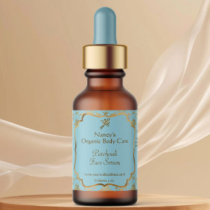 Baby Blue gold foil damask dropper bottle label