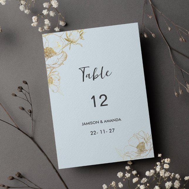 Baby blue gold glitter peony floral Table Numbers  (Baby blue gold glitter peony floral Table Numbers)