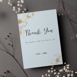 Baby blue gold glitter peony floral Thank You  Invitation
