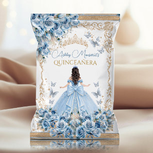 Baby Blue Gold Quinceañera Chip Bag with Crown Flyer